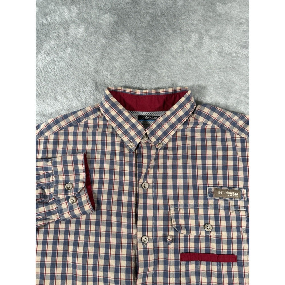 Columbia PHG Shirt‎ Mens Large Blue Plaid Sharptail Button Down Vented